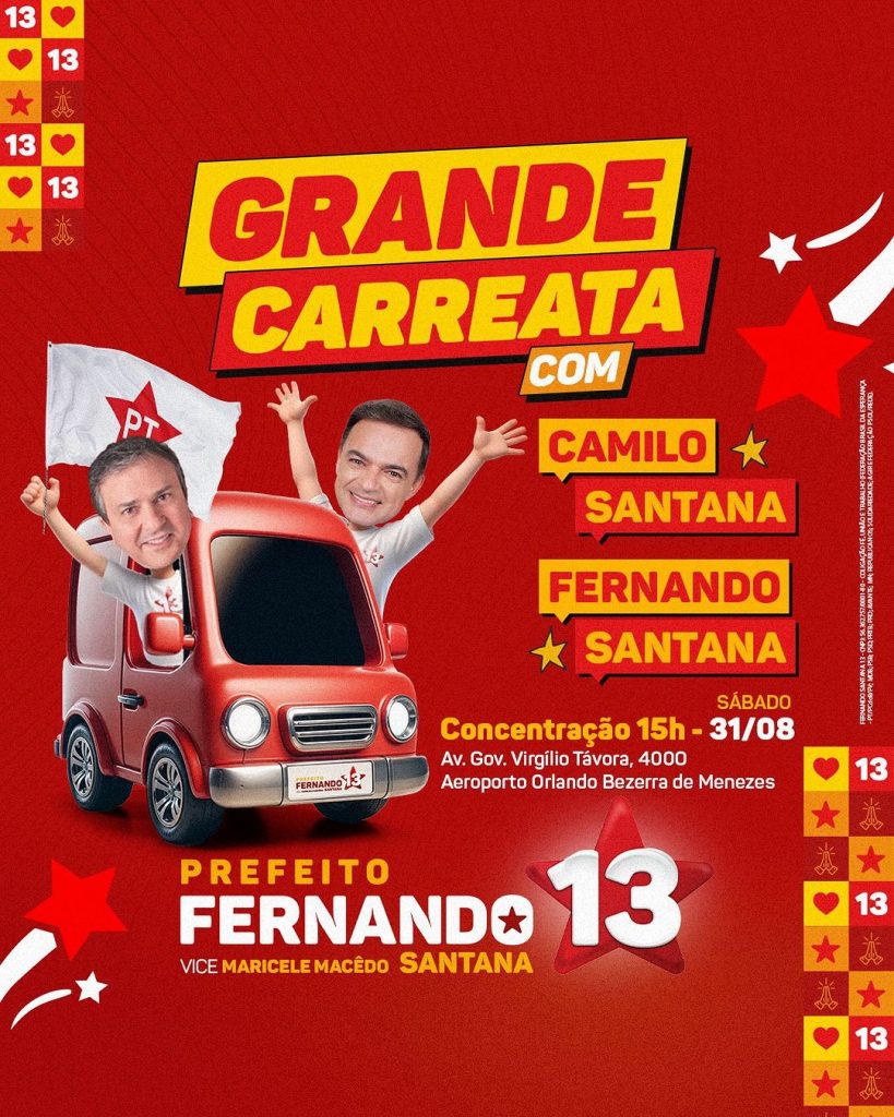 Fernando Santana realiza carreata ao lado de Camilo Santana em Juazeiro do Norte