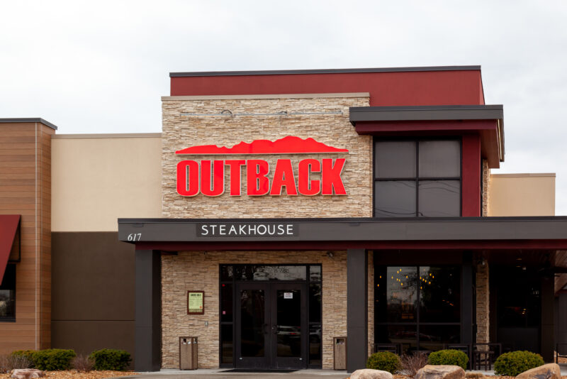 Orlando, Florida, Usa January 29, 2022: An Outback Steakhouse Restaurant In Orlando, Florida, Usa. Outback Steakhouse Is An American Chain Of Australian Themed Restaurants.