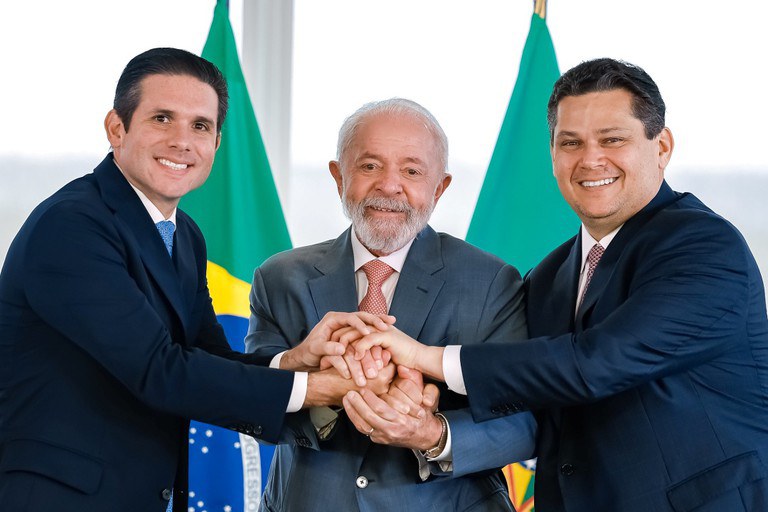 Hugo Motta, Lula, Davi Alcolumbre. Foto: Ricardo Stuckert/PR.