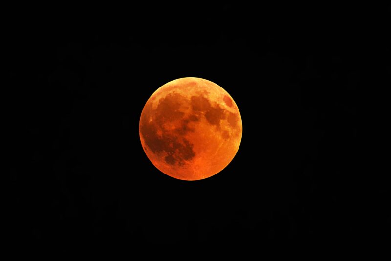 Beautiful Shot Of A Red Moon, Total Lunar Eclipse With A Black Night Sky In The Background